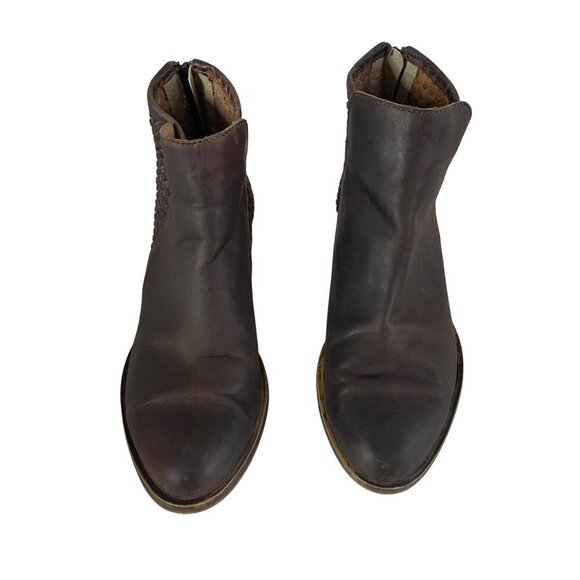 Invito Dark Brown Leather Ankle Boots Booties EU Size 37 Back Zip Basket Weave - Picture 3 of 8